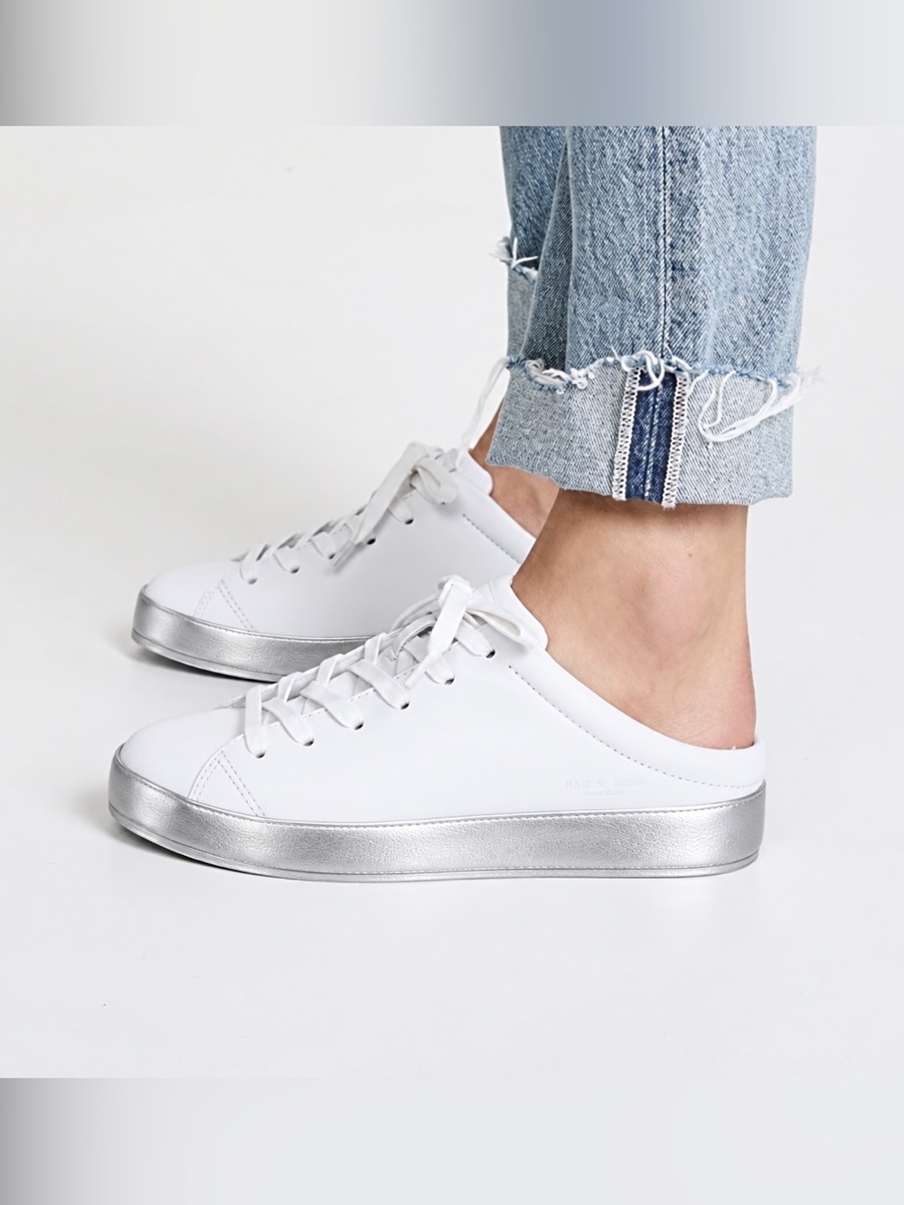 Rag&Bone white silver leather Low-Top Sneaker mules 7.5 / 38